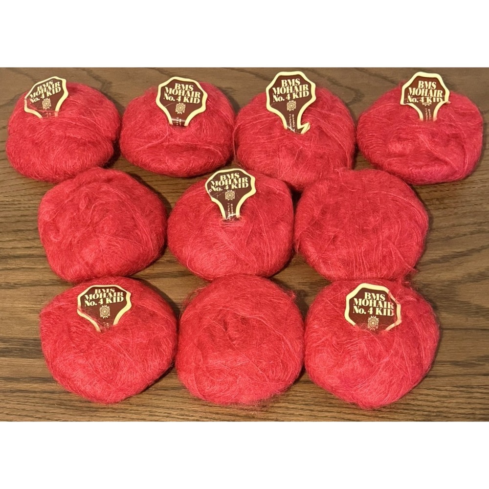 Vintage BMS Mohair No. 4 Kid Yarn Salmon Red 90% Kid Mohair 20g Lot of 10 Skeins